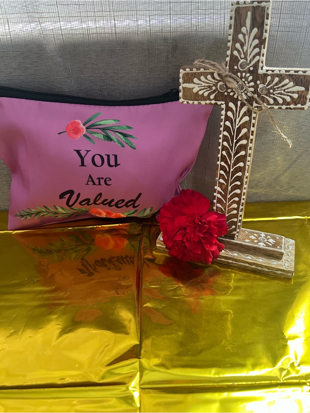 You Are Valued  Floral Cosmetic Pouch